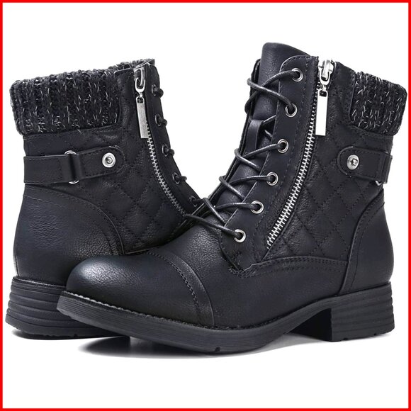 Women's Combat Ankle Boots Lace Up Zip Closure Water Resistant
